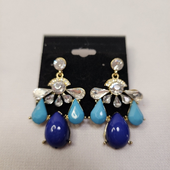 Royal Blue and Turquoise Chandalier Dangle Earrings - Picture 7 of 9